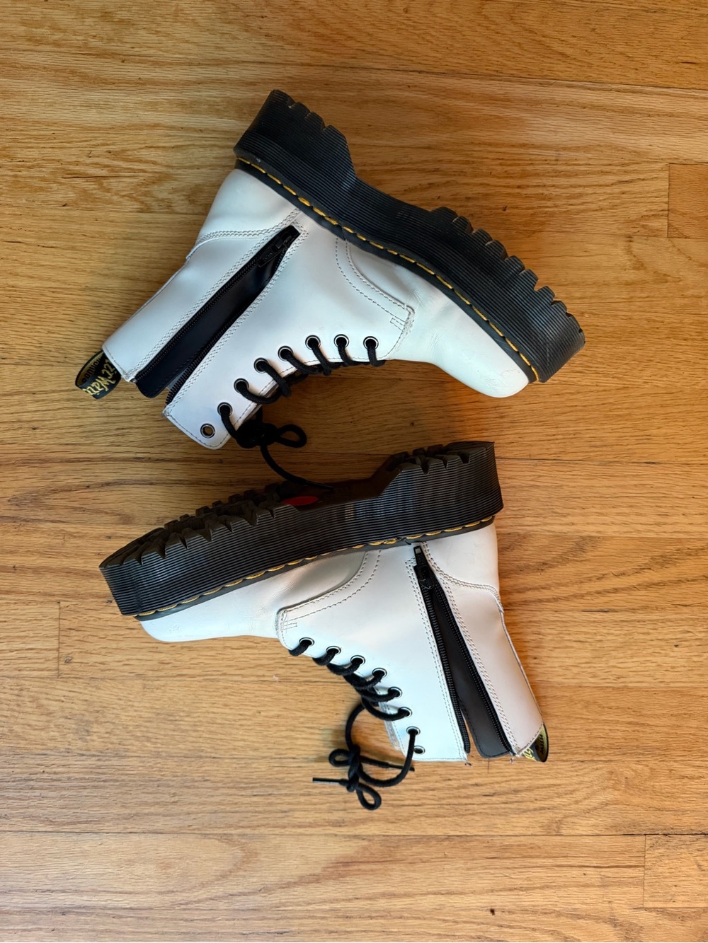 Dr. Martens White Platform Combat Boots with Black Laces - Picture 2 of 5